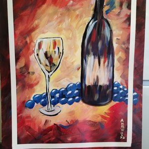 Wine and Grapes Hand-painted Poster